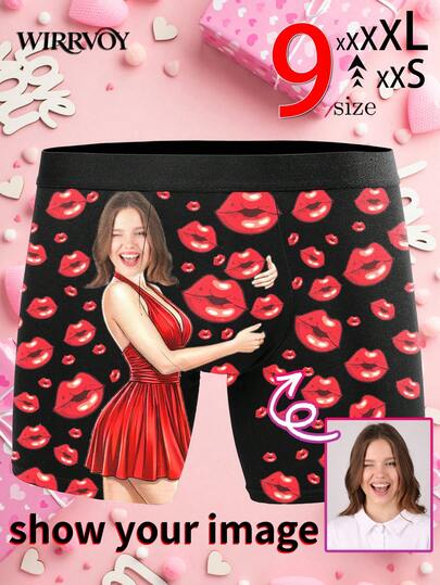 1 pieza Calzoncillos tipo bóxer personalizados con foto para hombres, ropa interior personalizada con diseño de estampado de labios rojos, el mejor regalo para esposo, novio, perfecto para el Día de San Valentín, aniversario, cumpleaños, regalo de Navidad para él, ropa interior divertida y única con cara personalizada, 9 tallas (XXS-XXXL), ropa interior con cara personalizada, calzoncillos tipo bóxer con caras divertidas personalizadas, regalo de aniversario, regalo de San Valentín, regalo de cumpleaños, regalo de boda, regalo para el mejor amigo, regalo para el novio, regalo para el esposo, regalo para él