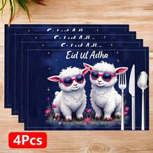 1pc/4pcs/6pcs Linen Placemat With Sheep Pattern Print, Eid Al-Adha Decor, Eid Al-Adha Gift, Suitable For Dining Table, All Season Decoration, Modern Washable Tabletop Mat, Room Decor, Coaster, Kitchen Dining Mat, Indoor Outdoor Party Decor, Home Decor, Ideal Gift - Multicolor - View 13