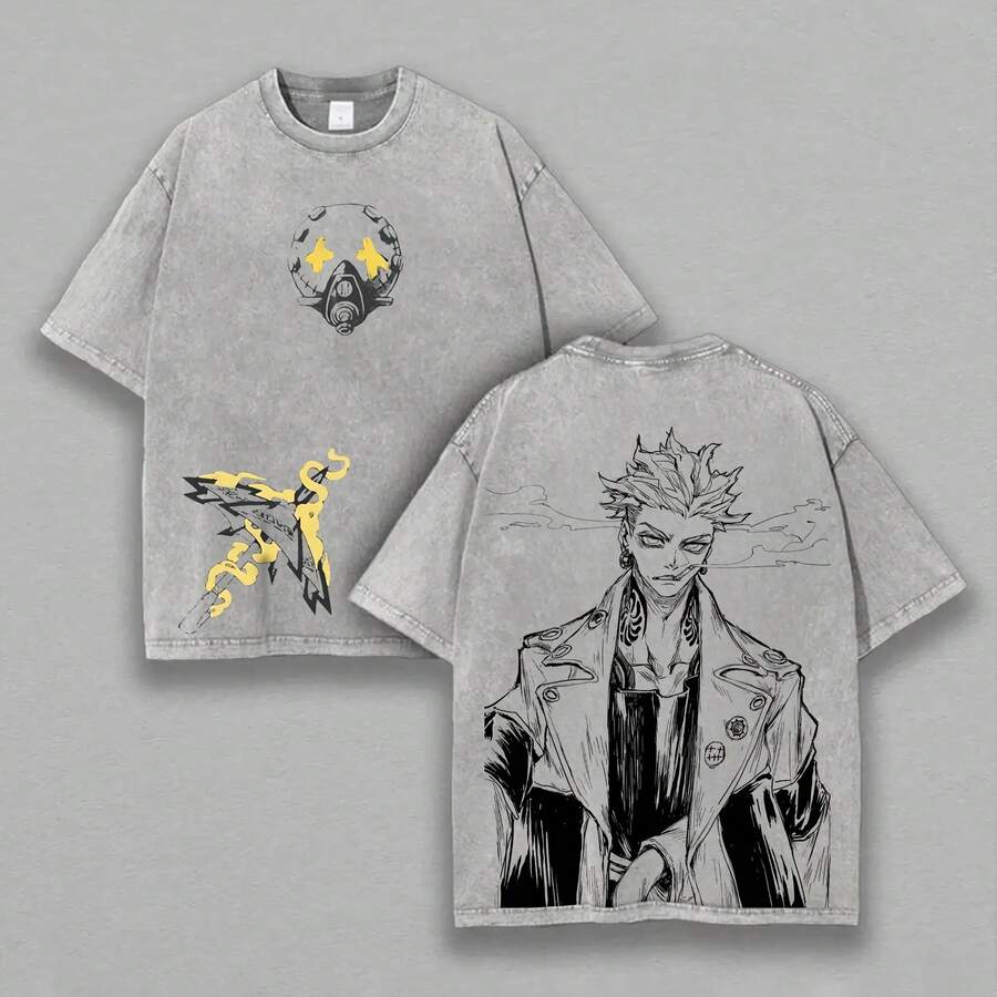 Camiseta Unisex Lavada con Estampado Gachiakuta Rudo Surebrec 132 - Gris - Ver 1