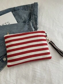 Casual Striped Zipper Clutch Bag - Burgundy - View 2