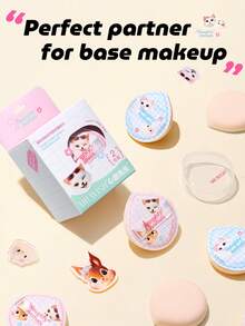 2pcs Cotton Candy Makeup Sponge Set - Playful Animal Series - Thicker & Wider, Wet & Dry Dual-Use, Elastic Band, Soft & Non-Powdery, MR.WISH - Baby Pink - View 3