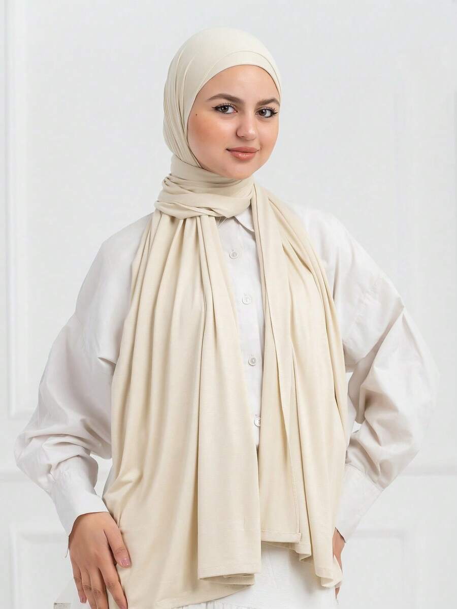 2pcs Muslim Hijab Set:1pc Jersey Hijab And 1pc Undercap Package, Perfectly Color-Coordinated, Soft And Comfortable Fabric, Suitable For All Seasons And Various Occasions. - Beige - View 1