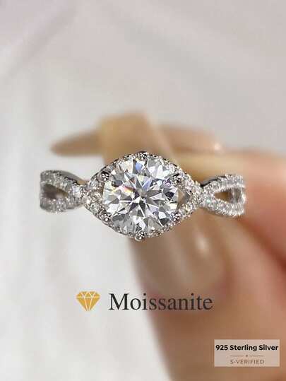 1 Karat Cut Out 6-Krallen Moissanit Ring, 925 Sterling Silber, eleganter ewiger Verlobungsring, Versprechen Ring, Jahrestags Ring, exquisites Schmuckgeschenk für Frauen, Weihnachtsgeschenk