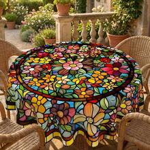 Stained Glass Floral Tablecloth, Colorful Flower Print, Perfect For Kitchen, Dinner, Parties, Holiday Celebrations & Outdoor Gatherings - A - View 3