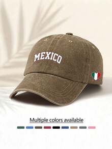 1pc Fashionable Casual Versatile Washed Baseball Cap, With "Mexico" Text On Front And National Flag Pattern On Side, Stylish Accessory, Suitable For All Seasons, Great Gift For Family And Friends,Beach,Holiday - Washed Cap - View 16