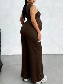 Parara 孕婦連身褲附背心上衣，高彈性一體式孕婦連身褲，棕色女款節慶穿搭 - 棕色 - 查看 4