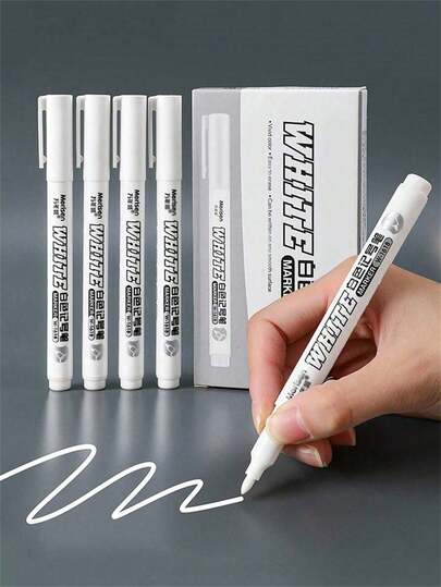 1pc White Fine Tip Waterproof Drawing, Doodle, Marker Pen, Fabric Permanent Neutral Pen, Marker Pen, Back To School, Campus, Office, Classroom Essential
