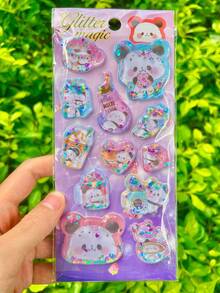 3D动画扭动贴纸，液体填充装饰贴纸，可爱，适用于笔记本、幼儿园奖励、DIY杯子 - 彩色 - 查看 2