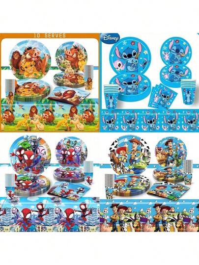 DOBBLE Stitch/ Disposable Plates, Napkins, Cups - 10-Person Party Supplies Set, Suitable For Birthdays, Weddings, Themed Parties, Family Picnics