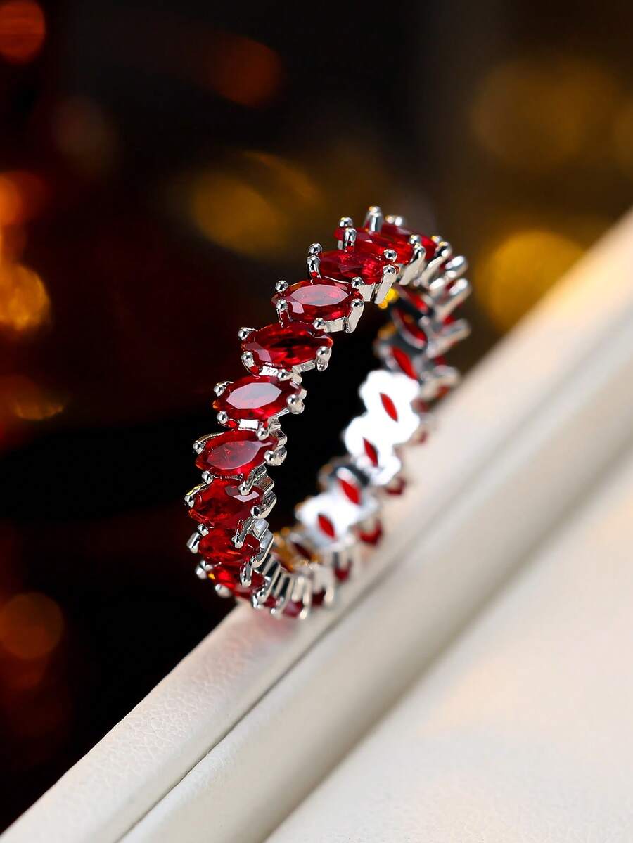 1pc Trending Red Synthetic Zirconia Ring, Luxury Creative Fashion Finger Ring