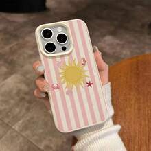 1pc TPU Material Sweet Pink Striped Ocean Pattern Phone Case Compatible With Iphone 17 Pro Max/17/16 Pro Max/15/13/12/11, S20 FE/A15/S24/A55, Note 11/Note 12/Note 13 Pro, Full Coverage Anti-Drop Soft Protective Phone Case - White - View 5