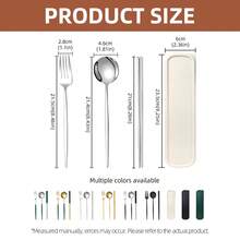 Set Peralatan Makan Stainless Steel 4 Buah yang Dapat Digunakan Kembali, Termasuk Garpu, Sendok, dan Sumpit, dengan Wadah Peralatan Makan Portabel, Cocok untuk Piknik, Berkemah, Kembali ke Sekolah, Perjalanan, dan Penggunaan Sehari-hari, Set Hadiah Peralatan Makan Minimalis Gaya Cina - - - View 5