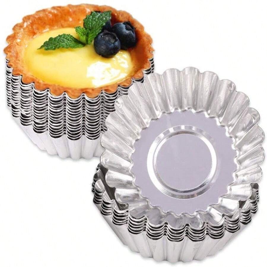 6/12pcs Non-Stick Metal Egg Tart Mold, Baking Cups, Tart Shells Mold - Multicolor - View 1