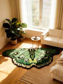 1pc Cashmere-Like American Vintage High-End Jade Green Butterfly Bedroom Decorative Carpet, Ins Pastoral Style Living Room Plush Rugs, Irregular Lounge Coffee Table Washable Mat/Door Mat, Bathroom Non-Slip Mat,Outdoor Rug,Outdoor Decor - a - 查看 2