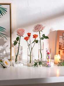 6pcs Shatterproof Transparent Plastic Cylinder Vases, Bohemian Style Centerpiece Decor, Suitable For Indoor Home Decor, Outdoor Garden, Wedding, Birthday Party, Etc. Minimalist Tabletop Centerpiece For Floral Arrangements - A - View 6