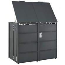 Storage Box For Trash Cans With Hinged Lid, Diamond-Shaped Ventilation Opening, Lock And Two Doors. - Xám - Xem 10