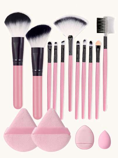 15pcs Makeup Brush Set: Includes 11 Makeup Brushes, 1 Water Drop Makeup Sponge, 1 Mini Makeup Blender And 2 Triangle Makeup Sponges. Classic Set. Made With Soft, Skin-Friendly Synthetic Bristles. Cruelty-Free, Not Tested On Animals. Perfectly Suitable For Women And Girls, An Ideal Choice For Autumn And Winter, Also In Line With The Y2K Fashion . An Excellent Makeup Tool For Birthday Gifts And Halloween Parties.