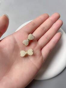 水晶蝴蝶结小侧夹，优雅鸭嘴发夹，水晶发饰，迷你刘海夹，爪夹 - 金色 - 查看 2