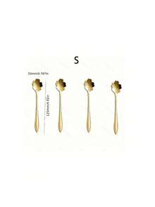 Set de 4 cucharillas de acero inoxidable con forma de flor de cerezo para café, postre, mezclar, tazas de café, vasos, cucharillas creativas mini, cocina, regalo de Navidad - Dorado - Ver 12