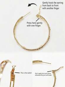 2pcs Hollow Geometric Cubic Zirconia Hoop Earrings, Lightweight Luxury Copper Gold Tone, Suitable For Party, Gathering, Ball, Gift, Daily Outfit Accessory - 金色 - 查看 8