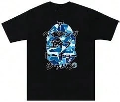 Men's T Shirt Versatile Fit, Men's Breathable Cotton T-Shirt, Men'S Graphic T-Shirt - Black With Blue Mask Print - Lightweight Summer Tee For Everyday & Themed Events - Breathable Round Neck Shirt - Casual Streetwear Essential, Event Apparel, Bold Print Top, Comfortable Fit, Street Style,  Design, Soft Material, Print Top, Young Adults 100% Cotton, 220g Fabric, Gift For Dad Christmass Gift - 黑色23 - 查看 1