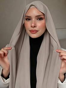 1件装磁扣速戴头巾，雪纺围巾搭配针织内衬帽，三合一速戴头巾，丝滑柔软透气的雪纺面料，适合日常穿着、节日、祈祷、清真寺佩戴。 - 彩色 - 查看 24