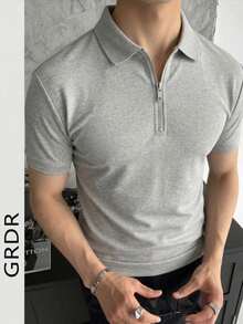 GRDR Men's Fashionable Polo Collar Solid Color Short Sleeve T-Shirt | Exquisite Design | Summer Essential | Easy To Match | Showcase Your Style - Light Grey - View 6