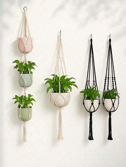 3-Tier Handmade Boho Style Woven Plant Hanging Basket, Adjustable Length With Wooden Beads, Suitable For Indoor And Outdoor Use, Lightweight Planter Rack For Balcony, Fence And Yard Decor, Great For Succulents, Ivy And Air Plants, Essential For Apartment Gardening, Perfect For Spring Home Decor, Mother's Day Gardening Gift, Housewarming Plant Decor, Ideal For Urban Jungle Enthusiasts, Fits Various Pot Sizes