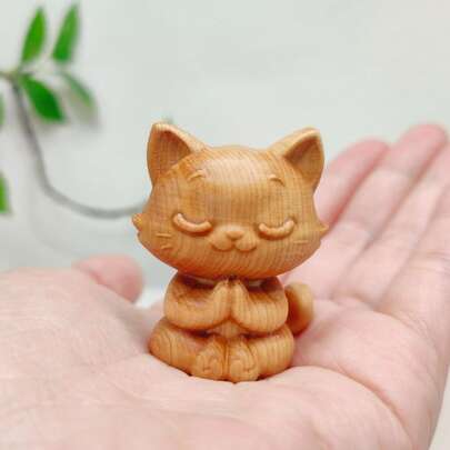 1 Tượng mèo Maneki-Neko chạm khắc gỗ thủ công, vật trang trí nhà cửa, đồ trang trí văn phòng hình mèo may mắn sáng tạo, vật trưng bày trên bàn làm việc/lối vào, món quà lý tưởng.