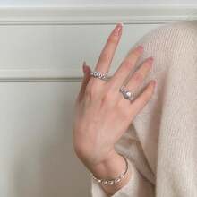 1 pieza Anillo abierto con flor de pompón delicado y con textura de diseño de nicho, micro-incrustado con circonita sintética, accesorio lujoso y elegante, adecuado para el uso diario de las mujeres - Plateado - Ver 6