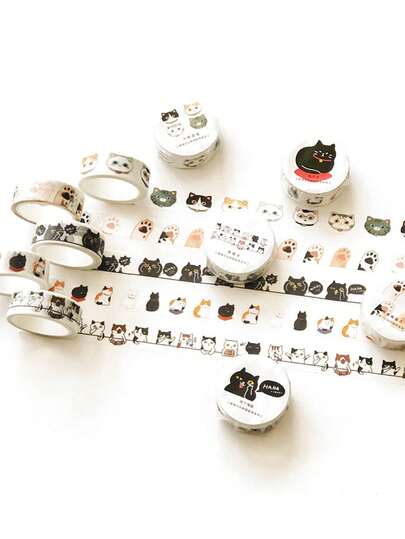 1 Piece Of Cat Pattern Paper Tape Creative And Cute Decorative Tape Collage Diary Decoration Material Accessories
