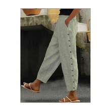 Women's Casual Button-Front Trousers With Stripes And Patchwork, For Autumn - Apricot - View 9