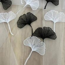 5pcs Black & White Water-Soluble Lace Ginkgo Leaf Embroidered Patches, Hollow Out DIY Decorative Accessories - Lace Appliqué - View 2