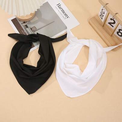 Khăn trùm đầu tam giác màu đen trơn, băng đô/khăn quàng cổ đa năng dùng hàng ngày.