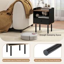 GOFLAME Modern Nightstand With Drawer & Open Shelf, Bedside Table With Metal Legs, Compact Sofa Side Table For Living Room, Bedroom, Small Spaces - Black - View 6