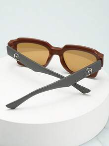 1pc Men's Classic Rectangular Frame High-Quality PC Material Glasses, Minimalist Stylish Fashion, Suitable For Travel, Leisure, Party, Beach, Daily Wear - Tea Frame Tea Slices - View 5