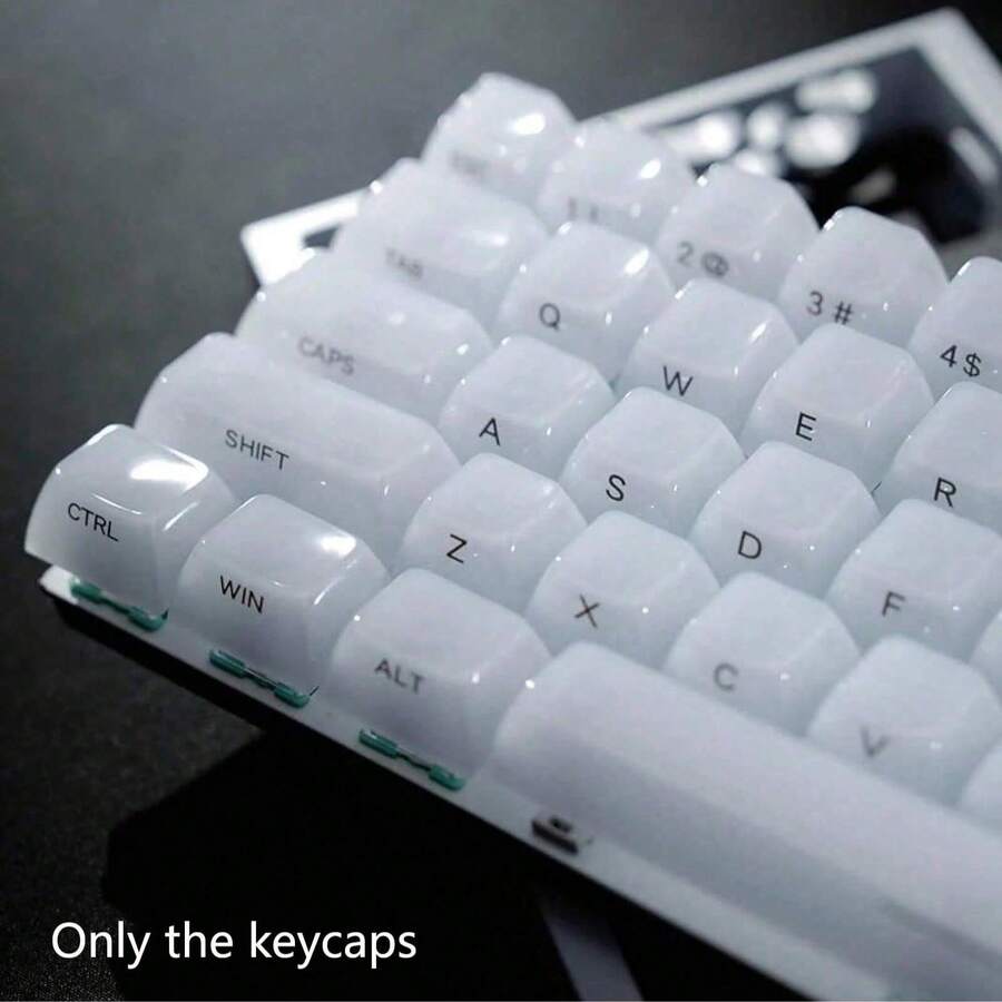 White Jade Themed Crystal Keycap Set OEM Profile PC Material Semi-Transparent, MX Switch Compatible 6.25U Spacebar, Gaming Office Mechanical Keyboard Keycaps DIY Replacement - View 1