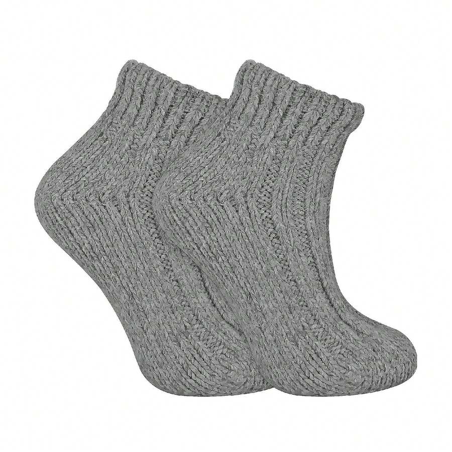 Sock Snob Sock Snob - Ladies Chunky Knit Winter Warm Ribbed Low Cut Wool Blend Ankle Boot Socks - Grey - View 1