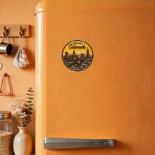 Mile-High City Keepsake – Raised Relief Fridge Decor Featuring Downtown Towers, Sunset Gradient & Retro Gold Trim - Denver, Colorado, USA - View 3