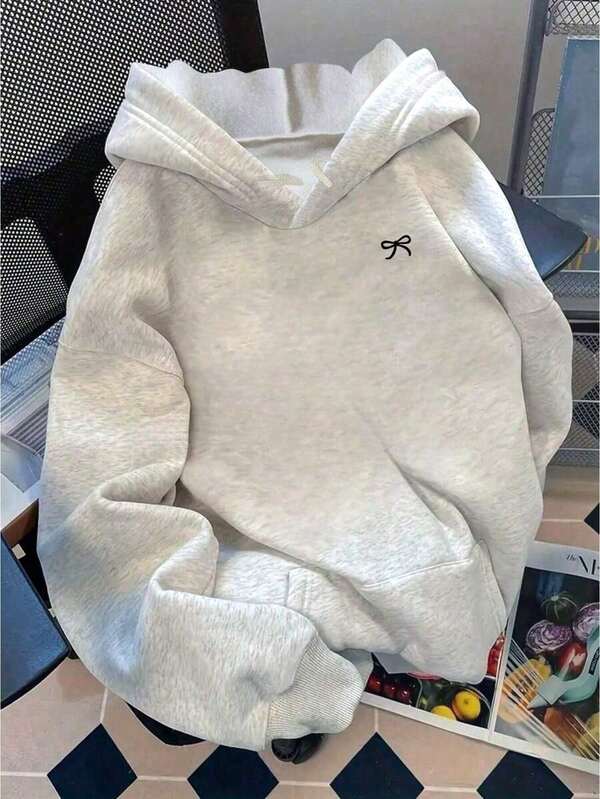Moletom com Capuz Aconchegante para Mulher Laço Casual de Manga Comprida, Bolso Perfeita para Inverno Blusa de Frio Casual