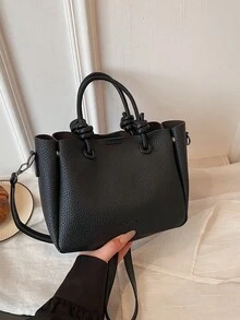 新款奢华百搭荔枝纹理女士手提包、单肩包和斜挎包 - 黑色 - 查看 2