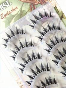 1 Hộp 5 Cặp Mi Giả Màu Máu Tự Nhiên, Thân Trong Suốt, Đầu Dày, Kiểu Mắt Mèo Manga - màu đen - Xem 3