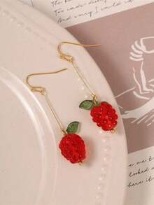 2pcs Resin Lemon Raspberry Earrings Light Weight Fruit Food Earrings Can Love Kawaii Earrings Pastoral Earrings For Her Birthday Present - Phong cách hình ảnh chính - Xem 2