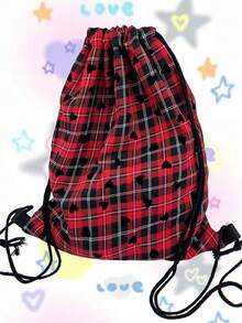 Mochila con cordón estilo uniforme a cuadros JK, mochila versátil y linda con estilo escolar, bolsa de lona unisex - Multicolor - Ver 11