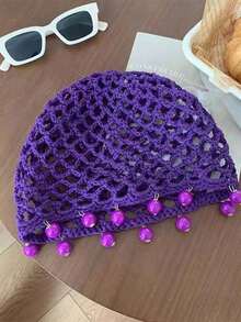 1pc Women's Y2K Cute Casual Style Fashionable Handmade Crochet Hollow Faux Pearl Decor Breathable Knit Hat, Suitable For Outing, Photography, Daily Wear, Bucket Hat - 白色 - 查看 3