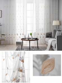 1 pieza Cortina transparente de lujo con ojales, diseño bordado de margaritas beige para sala de estar, dormitorio, balcón, permite la penetración de la luz - Multicolor - Ver 9
