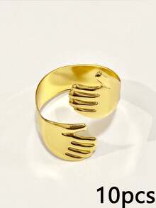 6/10/12pcs Reusable Gold-Plated Alloy Two Hands Embracing Each Other Napkin Rings: Smooth Edge, Easy To Clean, Suitable For Wedding Party Celebration And Holiday Dinner - Multicolor - View 9