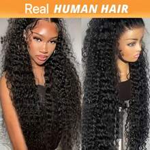 16-32英寸深波浪蕾丝前真人发假发，150%密度，13x6高清透明蕾丝前假发，预先拔毛 - Natural Black - 查看 2