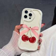 1个可爱TPU材质大樱桃字母元素图案白色奶油纹理全包防震防滑保护手机壳，兼容、荣耀等手机。 - 米色 - 查看 1