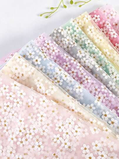 1pc Small Plum Blossom Mesh Fabric, Ditsy Floral Breathable Mesh Cloth, Handmade DIY Sewing Material